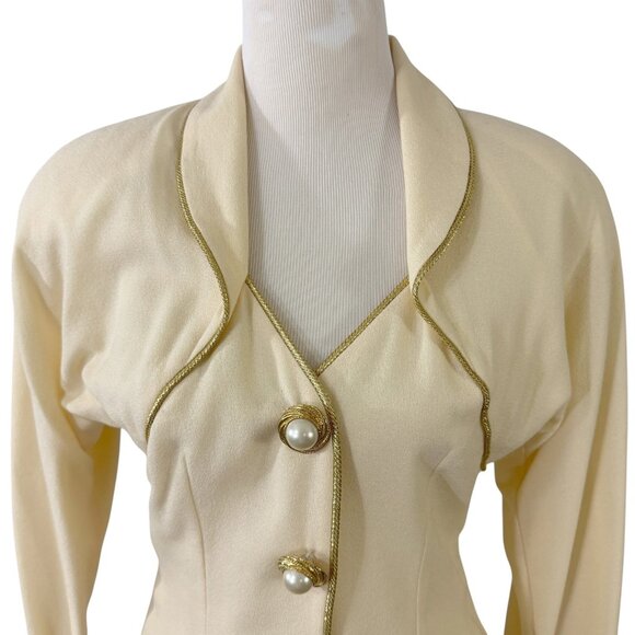 Rescala Formal Jacket Blazer White Wool Crepe Gold Trim Size 10 Vintage 1990s - Picture 3 of 10